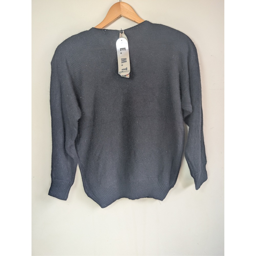 Vintage EMT Black Silk Angora Beaded Sequin Rose Sweater Womens L Holiday 90s - Picture 8 of 8